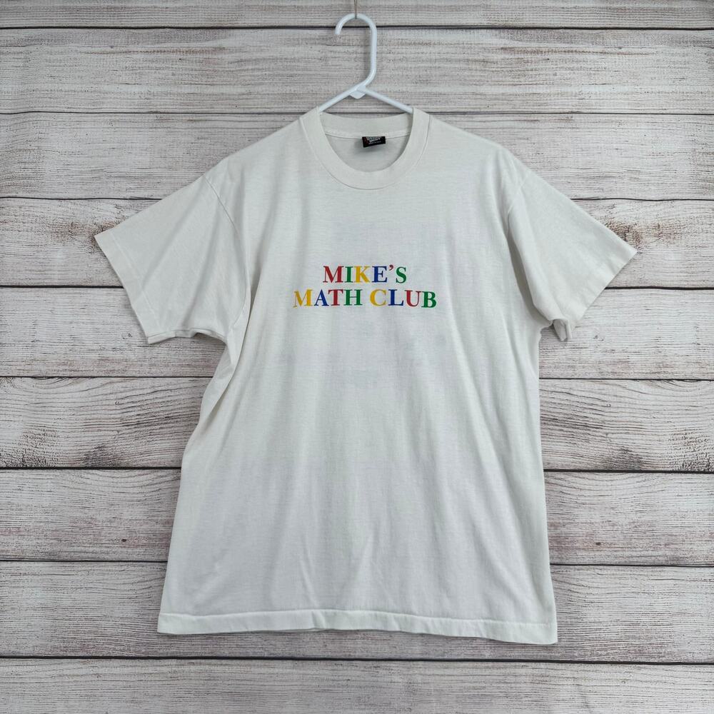 Vintage 90s Mike's Math Club‎ Scholars T-Shirt Adult XL White Single Stitch